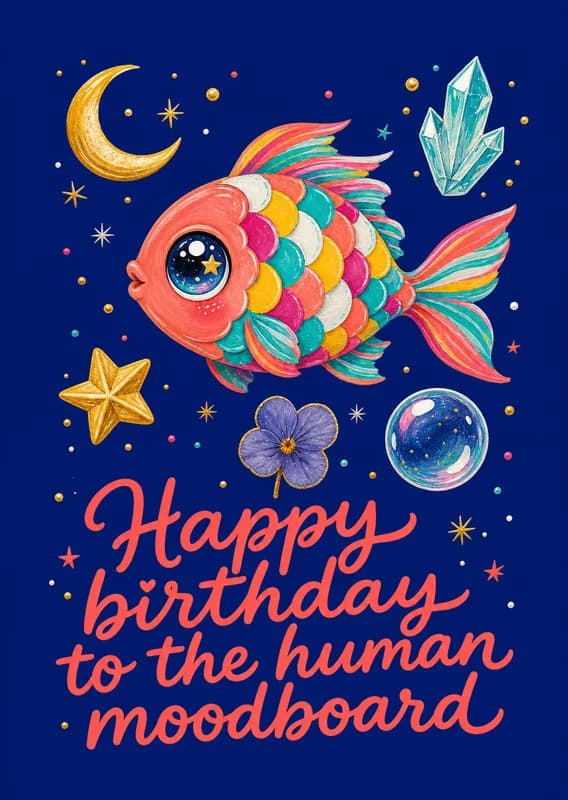 Whimsical Pisces Birthday Card front