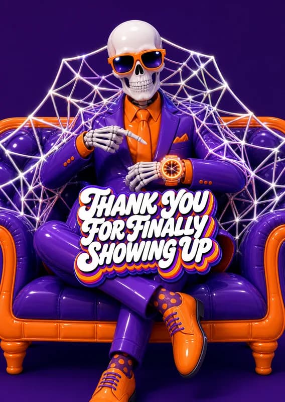 Finally Showed Up Skeleton Card front
