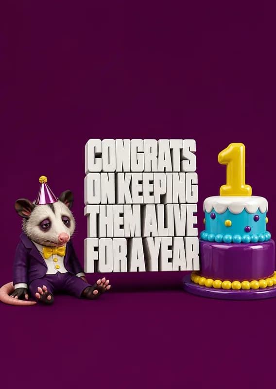 Exhausted Possum Birthday Card front